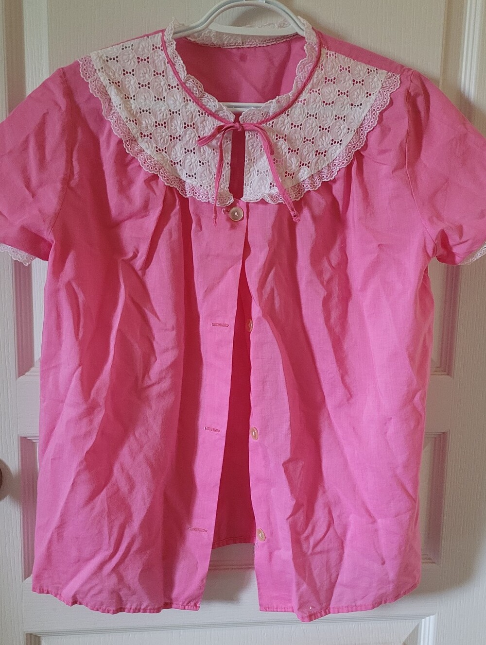 Hot Pink Blouse, Unbranded, Pink with White Lace